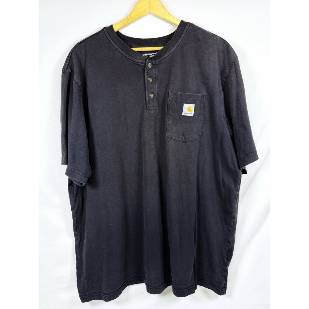Carhartt Mens XL Loose Fit Heavyweight Henley Pocket T-Shirt Black Short Sleeve